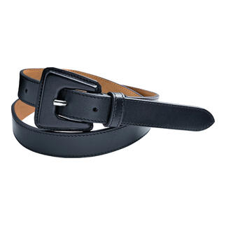 Ceinture en cuir monochrome bleu marine, taille 75 cm, avec une boucle rectangulaire.
