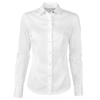Vue de face d'une blouse QuickClean blanche avec boutons et col.