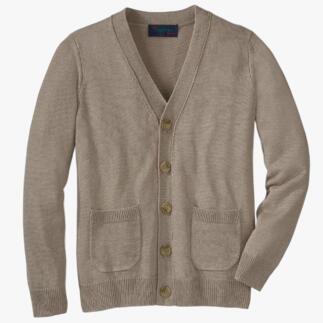 Cardigan en lin beige sur un fond blanc