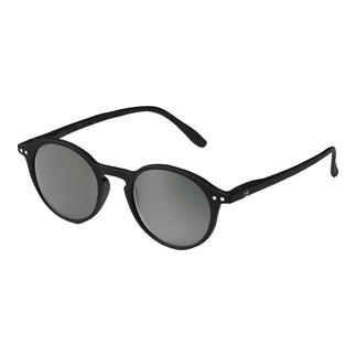 Lunettes de soleil noires avec verres ronds et monture en plastique fin.