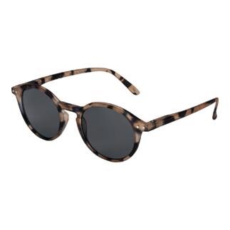 Lunettes de soleil tachetées de marron avec verres ronds.