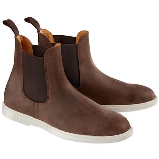 Deux bottines Chelsea brunes de Turduli, vues de face.