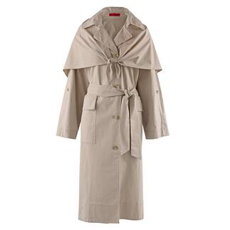 Trench-coat beige avec ceinture à nouer