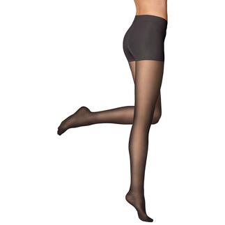 Femme portant des collants contour noirs, posant sur une jambe.