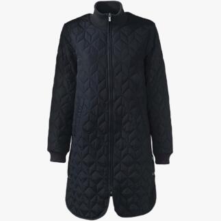 Manteau matelassé noir à manches longues avec fermeture éclair.