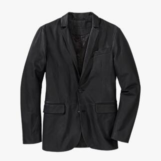 Blazer noir OCONI en cuir d'agneau sur le cintre
