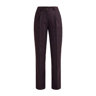 Vue de face d'un pantalon large en laine vierrue bordeaux