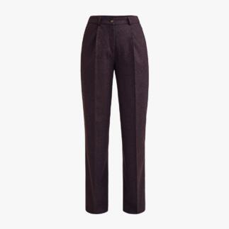 Vue de face d'un pantalon large en laine vierrue bordeaux