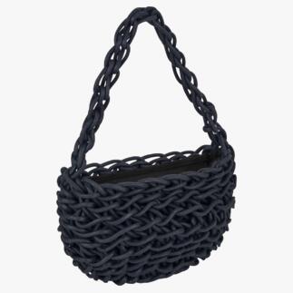 Sac tressé couleur marine vu de côté.