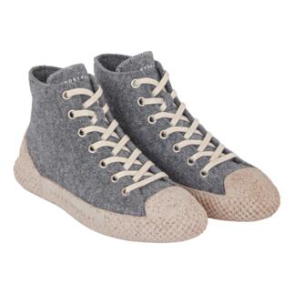 Paire de sneakers Asportuguesas ReWooly gris vues de côté avec des lacets.