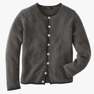 Gilet en tricot gris foncé avec des boutons ronds, en mélange alpaga-yak.