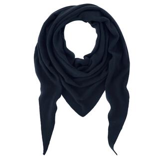 Foulard triangulaire en cachemire bleu marine drapé.