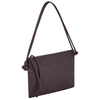 Sac crossbody marron avec fermeture éclair et bandoulière réglable.