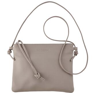 Sac crossbody beige avec bandoulière réglable et fermeture éclair.