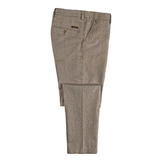 Chino d'été à motif pied-de-poule de couleur beige avec une poche arrière.