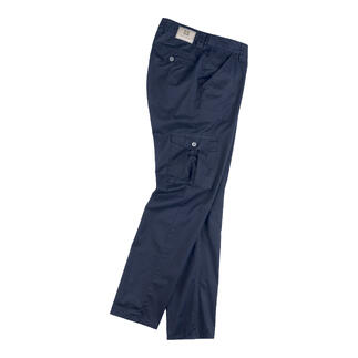 Pantalon cargo bleu marine avec plusieurs poches.