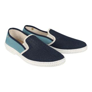 Deux paires de mocassins d'été Rivieras bleu marine avec côté aqua.