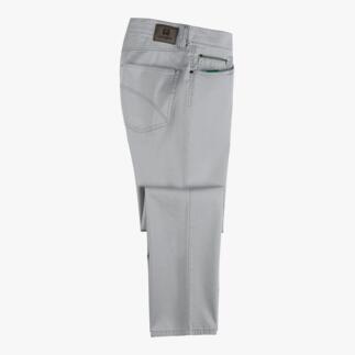 Pantalon cinq poches en toile grise en vue latérale.