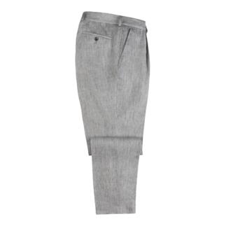 Pantalon en lin gris présenté sur un fond blanc.