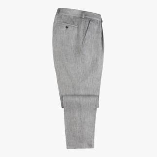 Pantalon en lin gris présenté sur un fond blanc.
