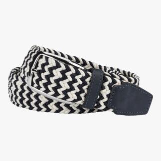Belt élastique marine/crème sur un fond blanc.