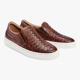 Deux mocassins tressés en cuir de veau Casanova vus de face.