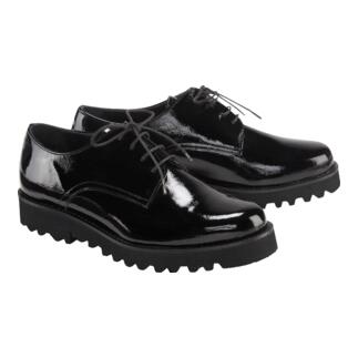 Chaussures derby noires en naplak ultraléger de Casanova, vue de devant.