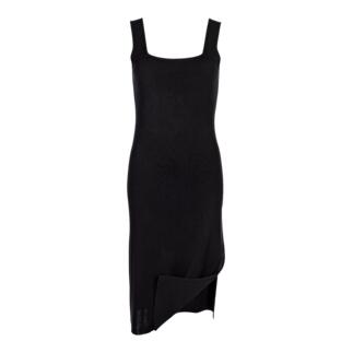 Robe en soie lyocell noire avec ourlet asymétrique