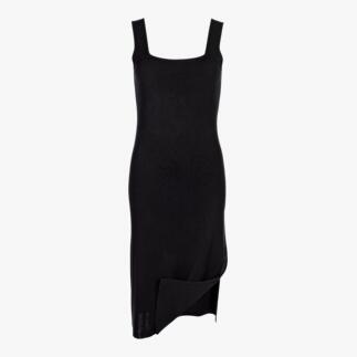Robe en soie lyocell noire avec ourlet asymétrique
