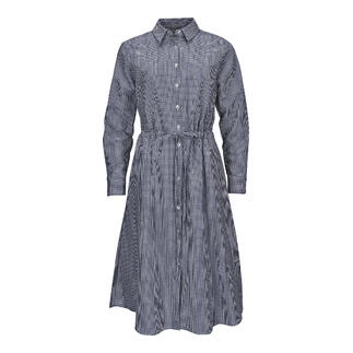 Robe à rayures seersucker en bleu avec détails de bouton