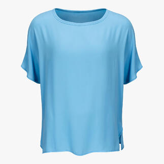 Vue avant d'un T-shirt-blouse bleu de Janice & Jo, taille 34.