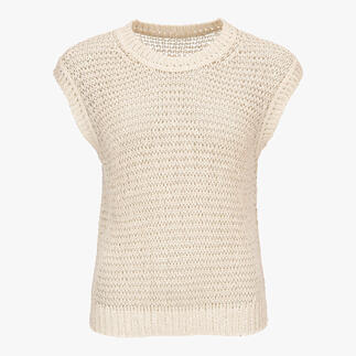 Pull beige en mesh à manches courtes en coton léger.