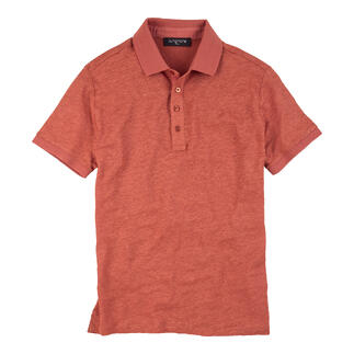 Polo en lin terracotta en taille 48 avec des manches courtes et un col classique.