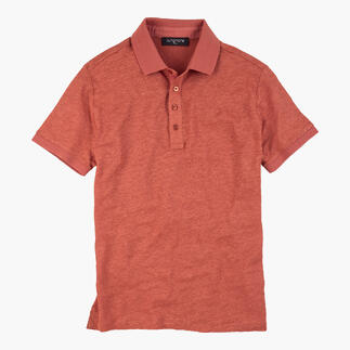 Polo en lin terracotta en taille 48 avec des manches courtes et un col classique.