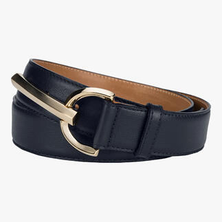 Ceinture de luxe pour femme de Ludwig Schröder en bleu foncé avec boucle dorée.