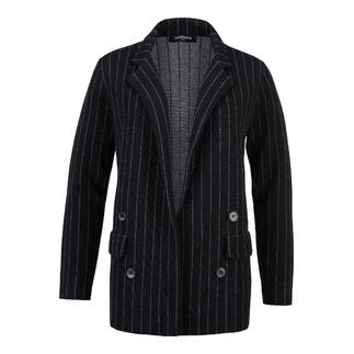 Blazer en tricot rayé noir avec boutons.