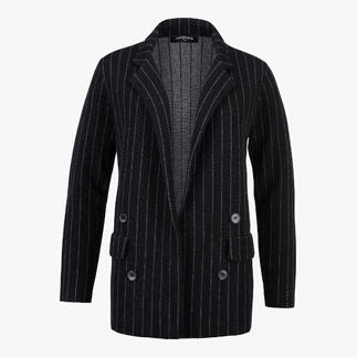 Blazer en tricot rayé noir avec boutons.