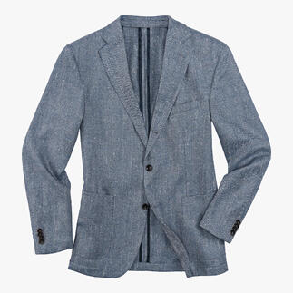 Blazer en chevrons gris sur fond blanc.