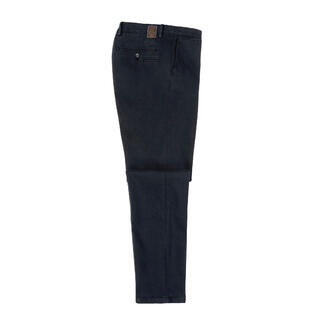 Pantalon en twill marine, vue de côté, décontracté et à la mode.