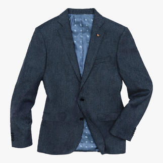 Vue de face d’un blazer en tweed de Donegal sur fond blanc