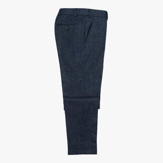 Vue latérale d'un pantalon en tweed Donegal sur fond blanc