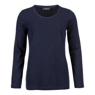 T-shirt à manches longues en cachemire pour femme en bleu marine avec encolure ronde