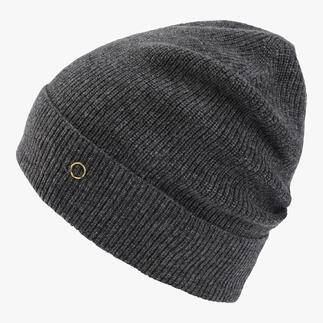 Bonnet en cachemire gris foncé de côté