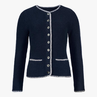 Blazer en cachemire bleu marine avec des boutons à l'avant