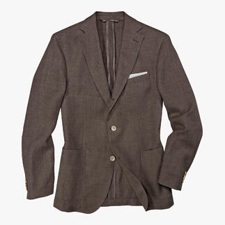 Veste d'été de luxe marron au design classique avec deux poches et des boutons.