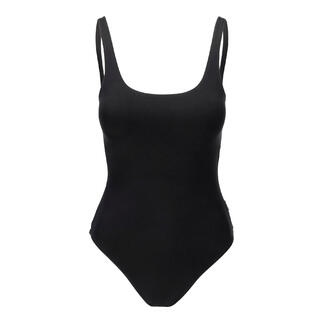 Maillot de bain noir, vue de face sur fond blanc.