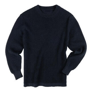 Pull en maille bleu foncé dans un look texturé, taille 48.
