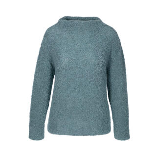 Pull en soie bouclé bleu avec encolure ronde