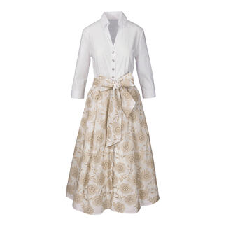 Robe-blouse avec broderie, ceinture et patte de boutonnage.