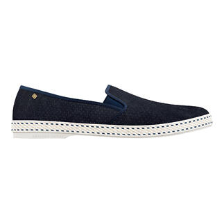 Mocassins en cuir bleu marine, vue latérale